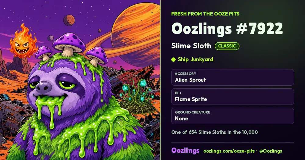 Oozlings #7922, a Classic Slime Sloth in Ship Junkyard