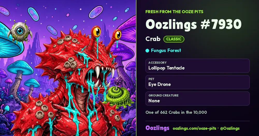 Oozlings #7930, a Classic Crab in Fungus Forest