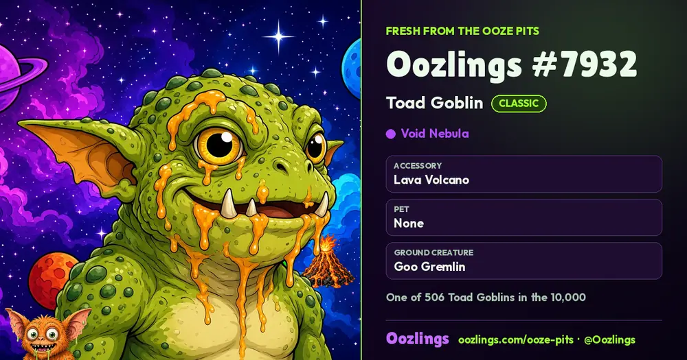 Oozlings #7932, a Classic Toad Goblin in Void Nebula