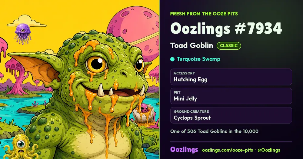 Oozlings #7934, a Classic Toad Goblin in Turquoise Swamp