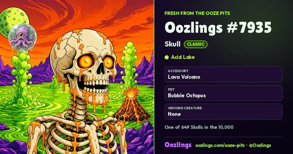 Oozlings #7935, a Classic Skull in Acid Lake