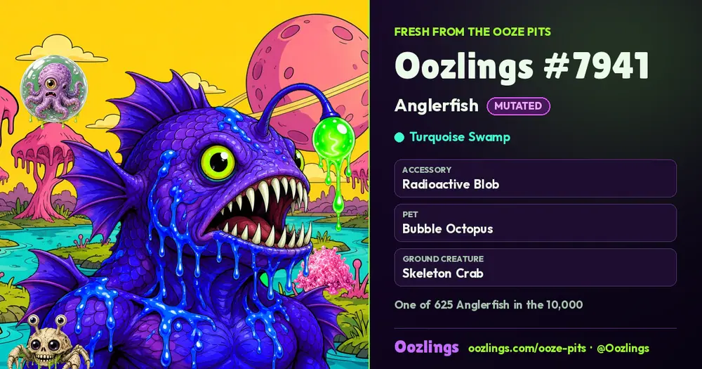 Oozlings #7941, a Mutated Anglerfish in Turquoise Swamp