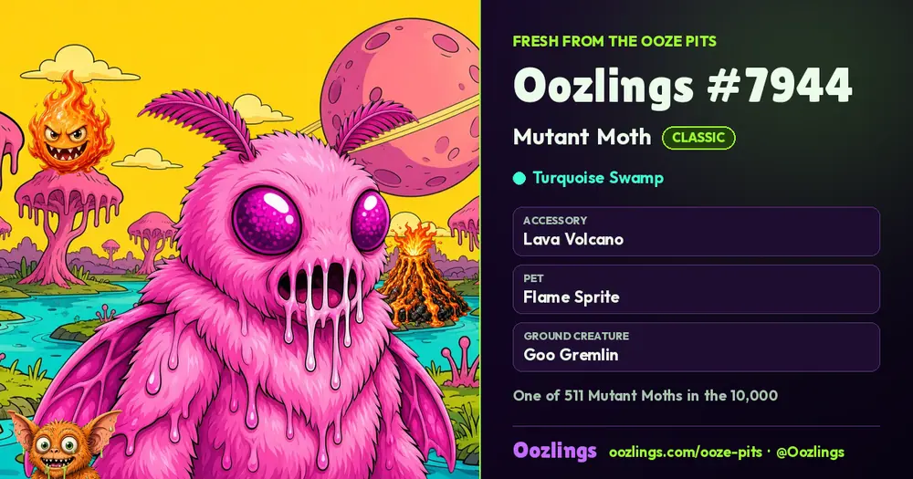 Oozlings #7944, a Classic Mutant Moth in Turquoise Swamp