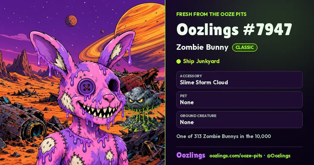 Oozlings #7947, a Classic Zombie Bunny in Ship Junkyard