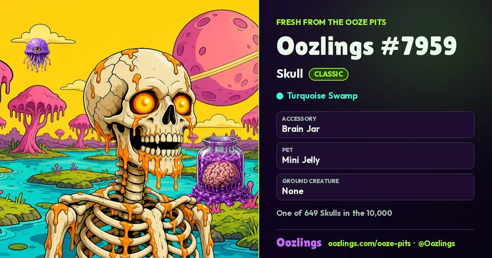 Oozlings #7959, a Classic Skull in Turquoise Swamp