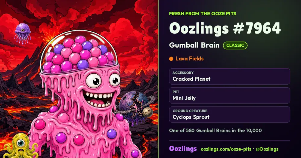 Oozlings #7964, a Classic Gumball Brain in Lava Fields