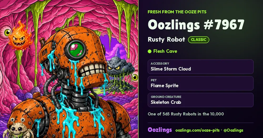 Oozlings #7967, a Classic Rusty Robot in Flesh Cave