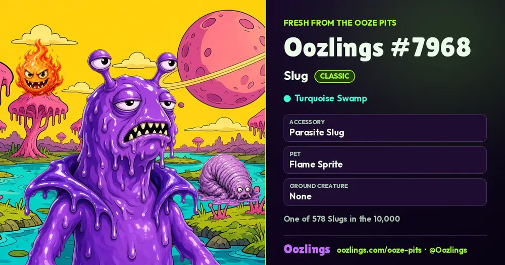 Oozlings #7968, a Classic Slug in Turquoise Swamp