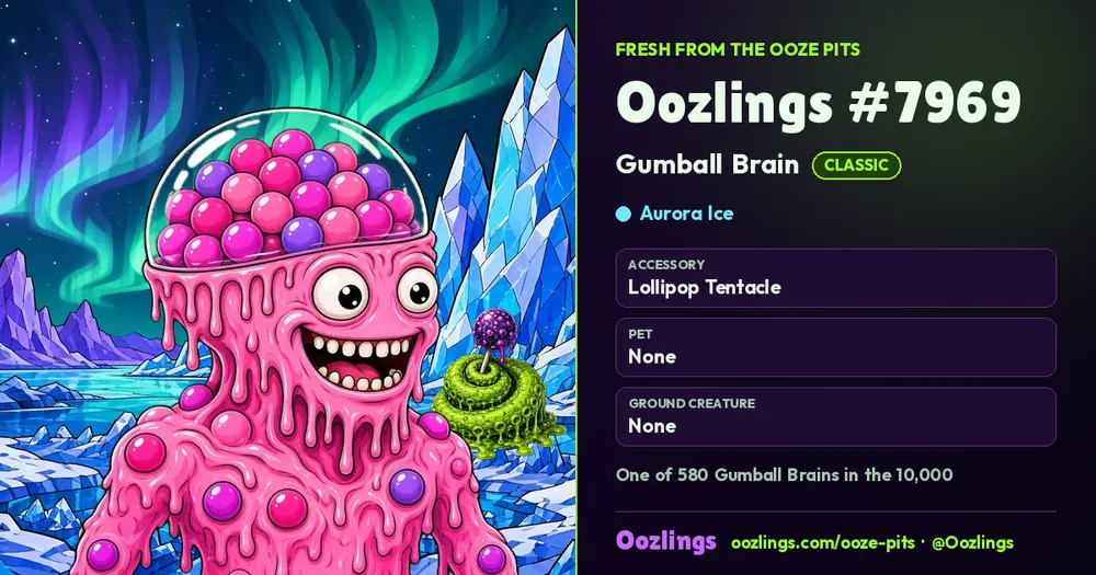 Oozlings #7969, a Classic Gumball Brain in Aurora Ice