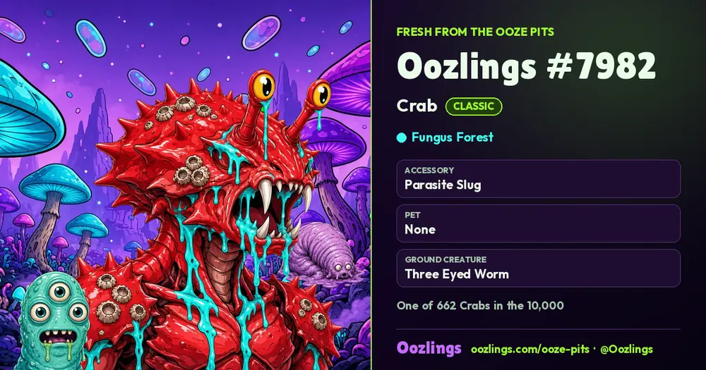 Oozlings #7982, a Classic Crab in Fungus Forest