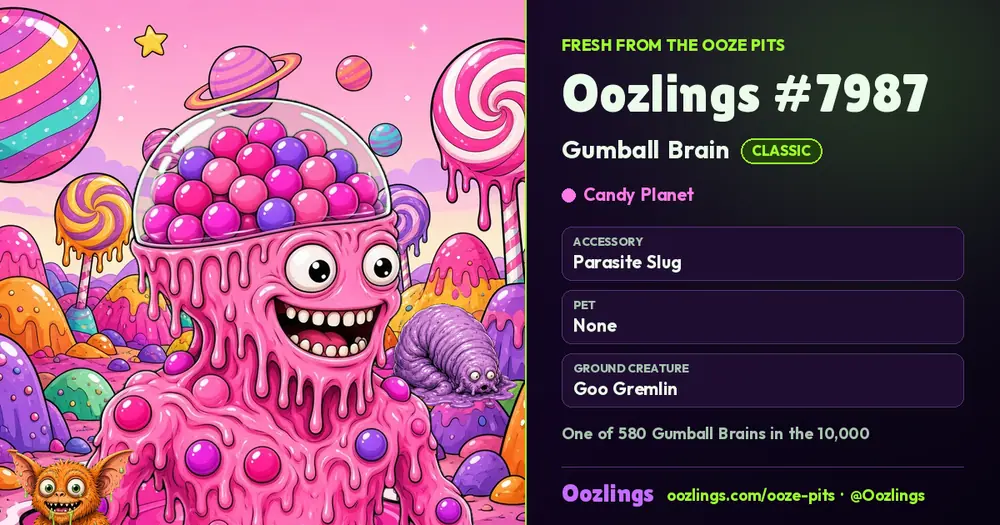 Oozlings #7987, a Classic Gumball Brain in Candy Planet