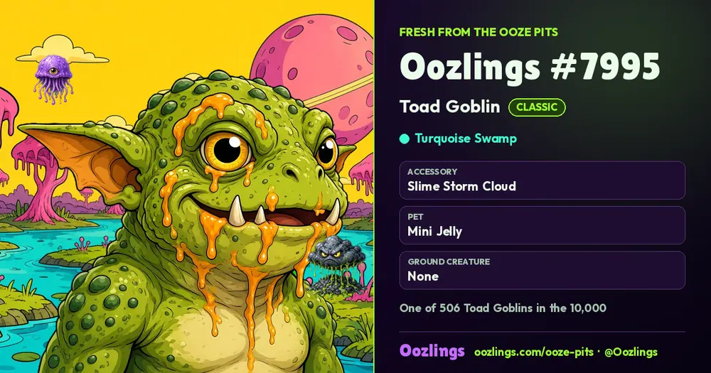 Oozlings #7995, a Classic Toad Goblin in Turquoise Swamp