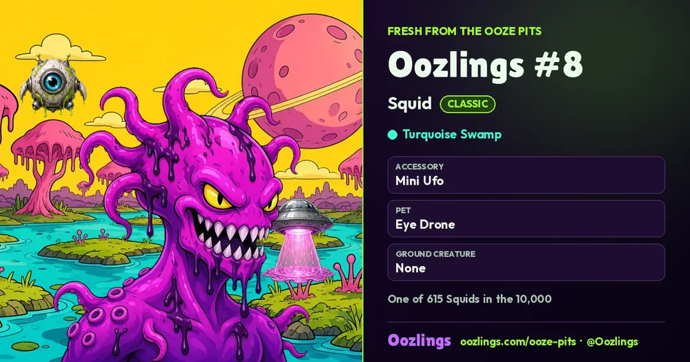 Oozlings #8, a Classic Squid in Turquoise Swamp