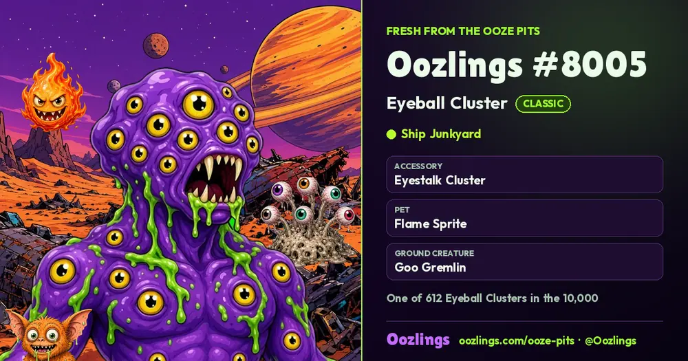 Oozlings #8005, a Classic Eyeball Cluster in Ship Junkyard