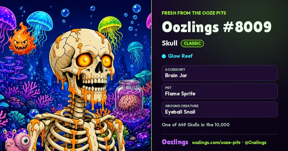 Oozlings #8009, a Classic Skull in Glow Reef