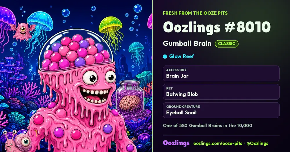 Oozlings #8010, a Classic Gumball Brain in Glow Reef