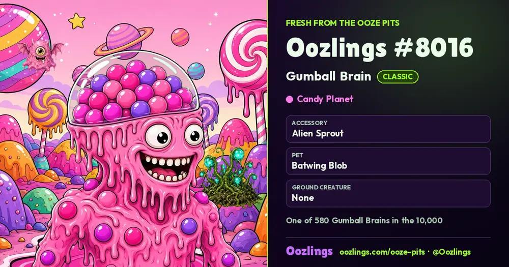 Oozlings #8016, a Classic Gumball Brain in Candy Planet