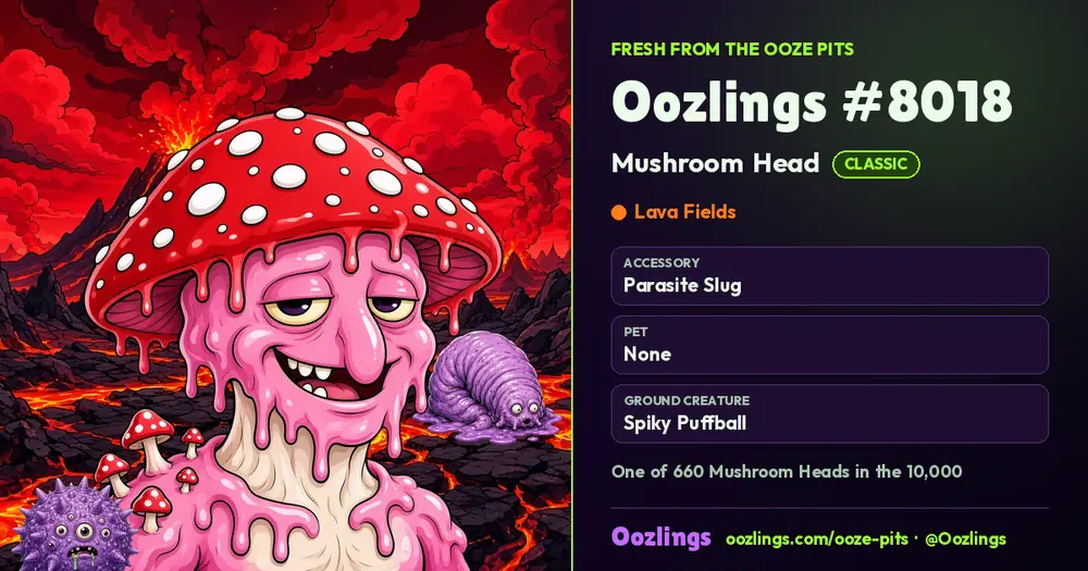 Oozlings #8018, a Classic Mushroom Head in Lava Fields