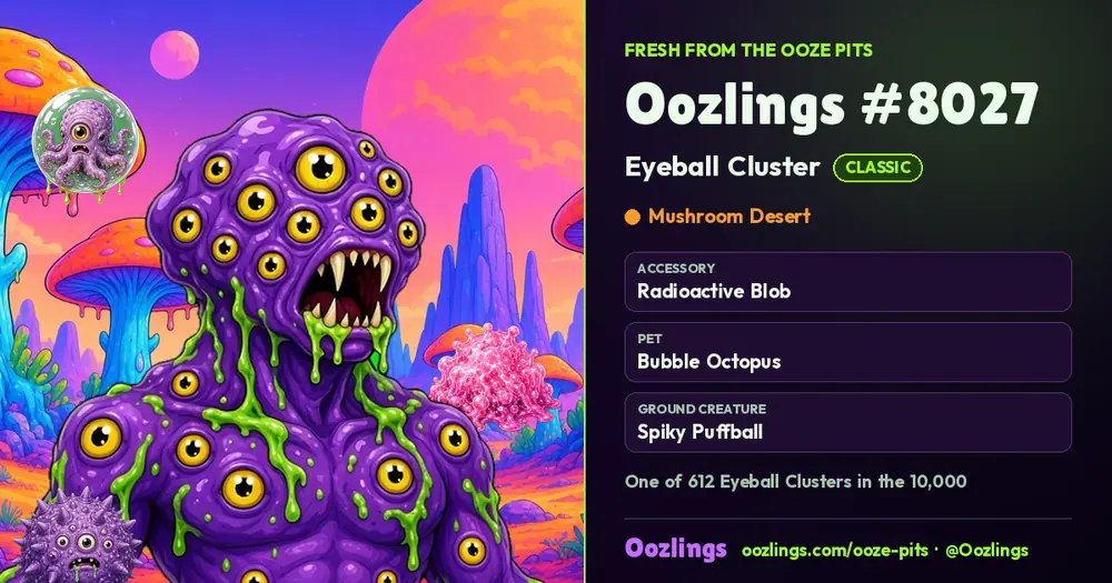 Oozlings #8027, a Classic Eyeball Cluster in Mushroom Desert
