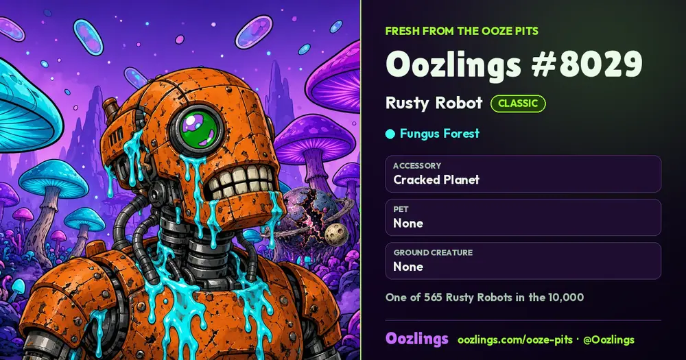 Oozlings #8029, a Classic Rusty Robot in Fungus Forest