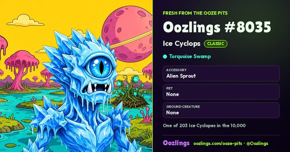 Oozlings #8035, a Classic Ice Cyclops in Turquoise Swamp