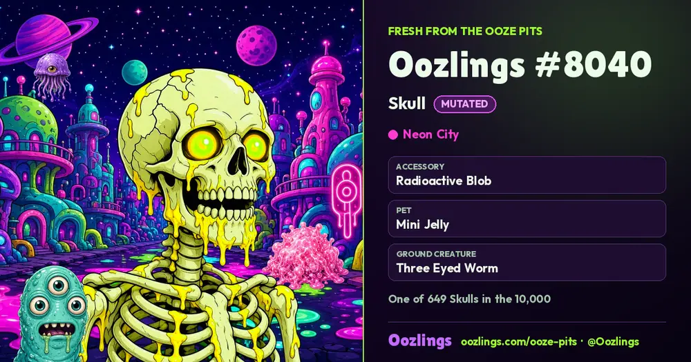 Oozlings #8040, a Mutated Skull in Neon City