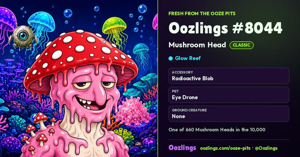 Oozlings #8044, a Classic Mushroom Head in Glow Reef
