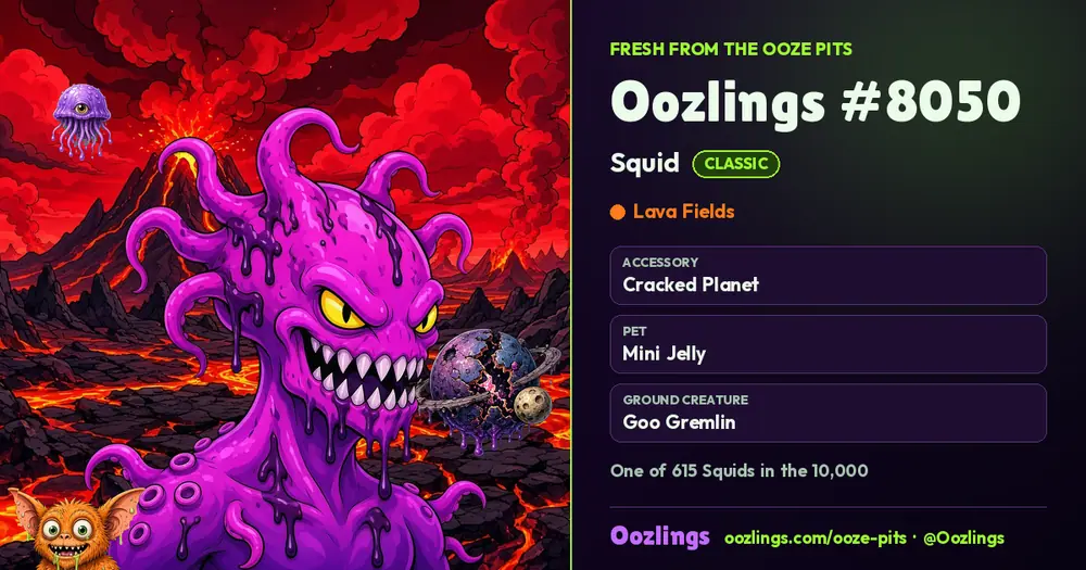 Oozlings #8050, a Classic Squid in Lava Fields