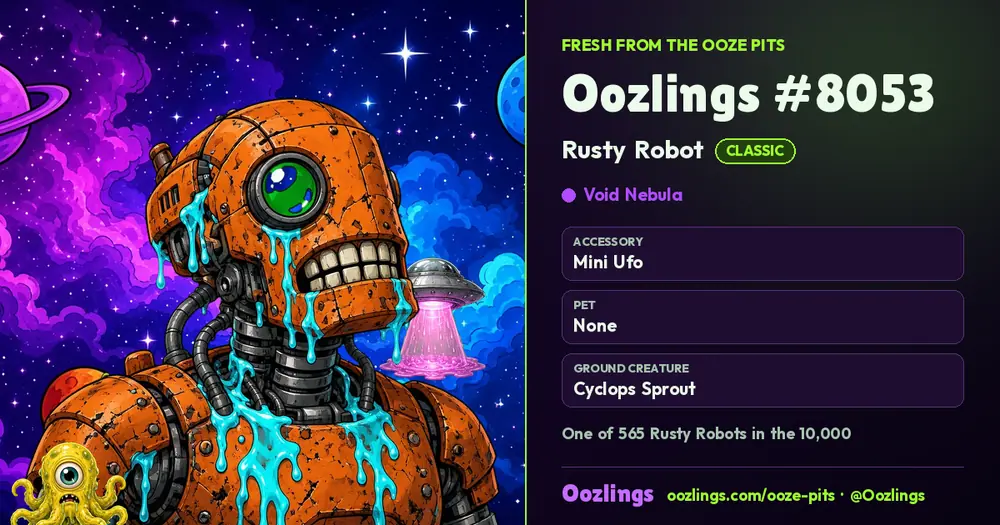 Oozlings #8053, a Classic Rusty Robot in Void Nebula