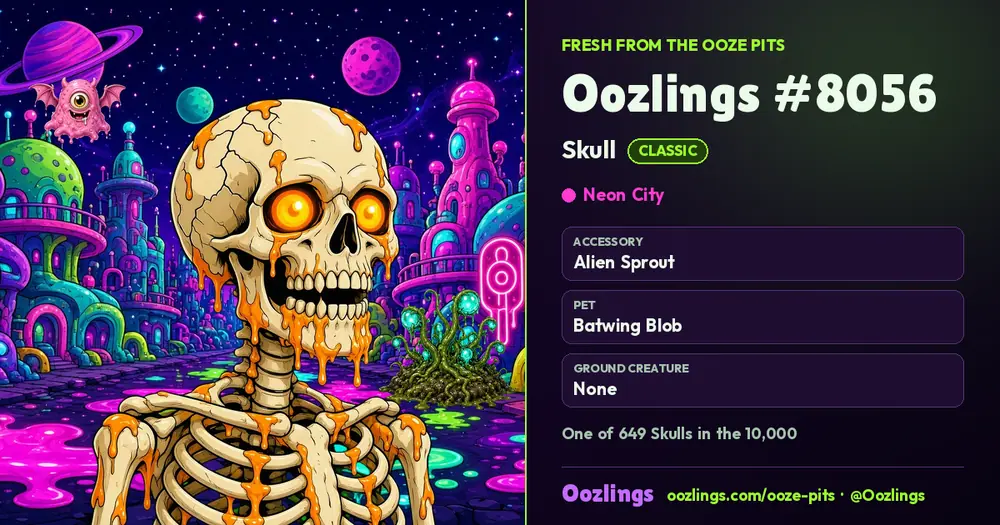 Oozlings #8056, a Classic Skull in Neon City