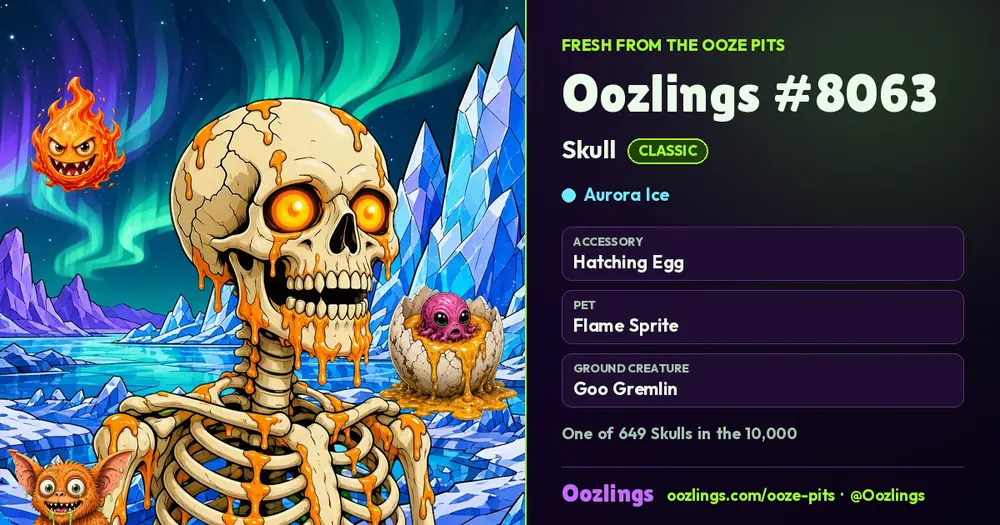 Oozlings #8063, a Classic Skull in Aurora Ice