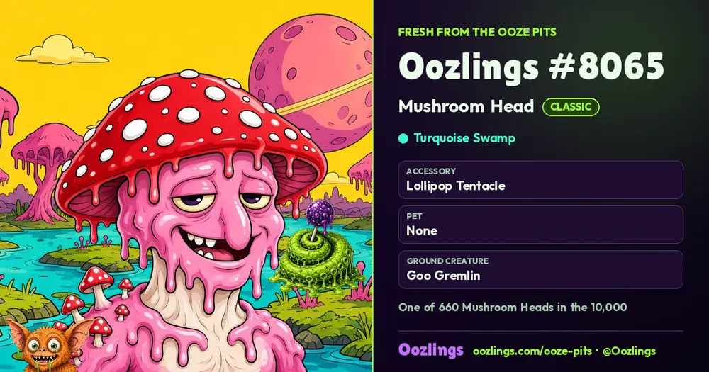 Oozlings #8065, a Classic Mushroom Head in Turquoise Swamp