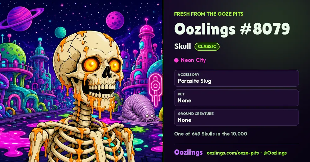 Oozlings #8079, a Classic Skull in Neon City