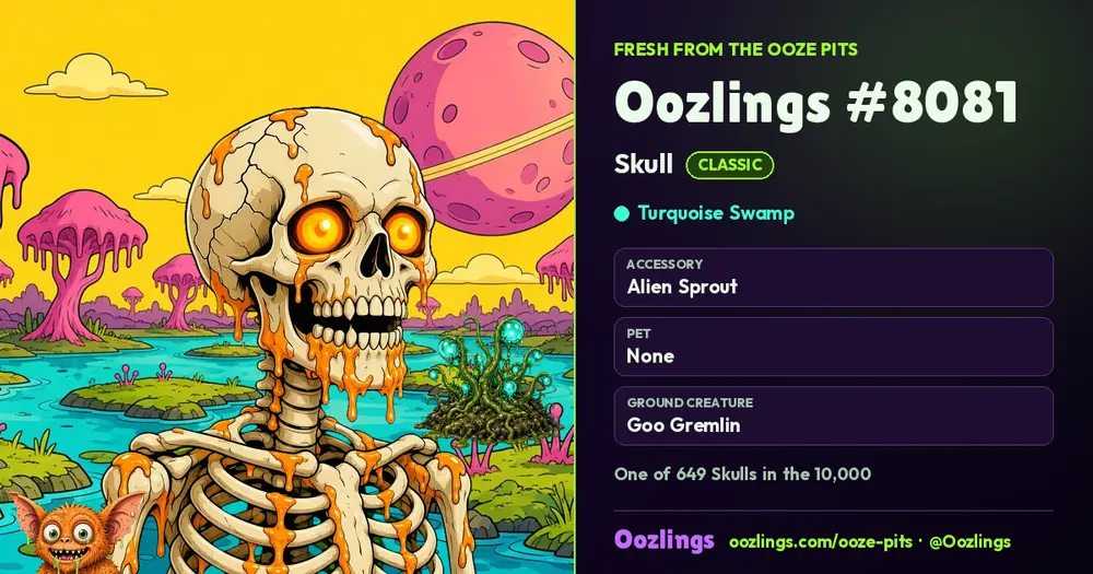 Oozlings #8081, a Classic Skull in Turquoise Swamp