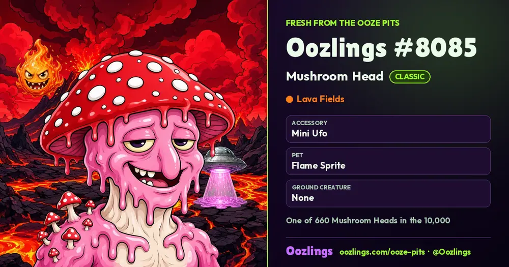 Oozlings #8085, a Classic Mushroom Head in Lava Fields