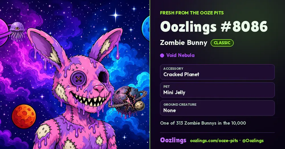 Oozlings #8086, a Classic Zombie Bunny in Void Nebula