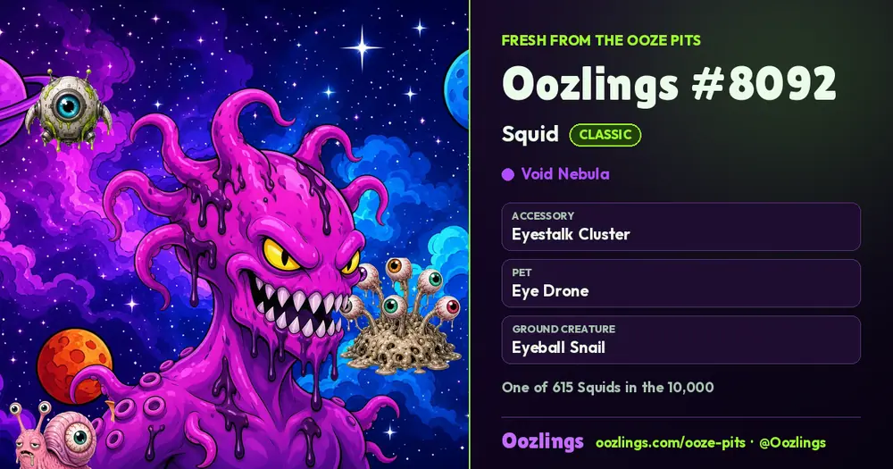 Oozlings #8092, a Classic Squid in Void Nebula