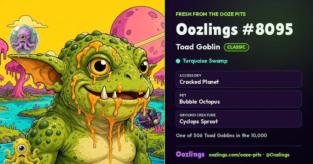 Oozlings #8095, a Classic Toad Goblin in Turquoise Swamp