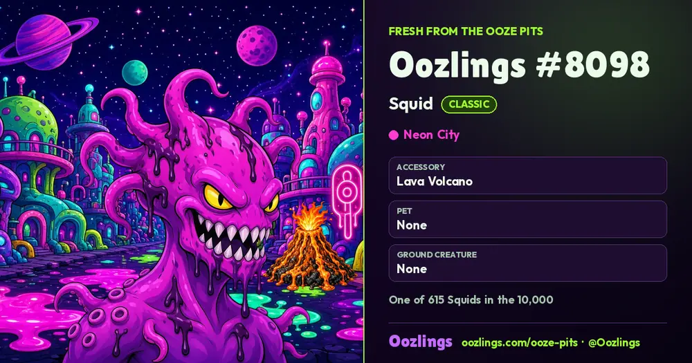 Oozlings #8098, a Classic Squid in Neon City