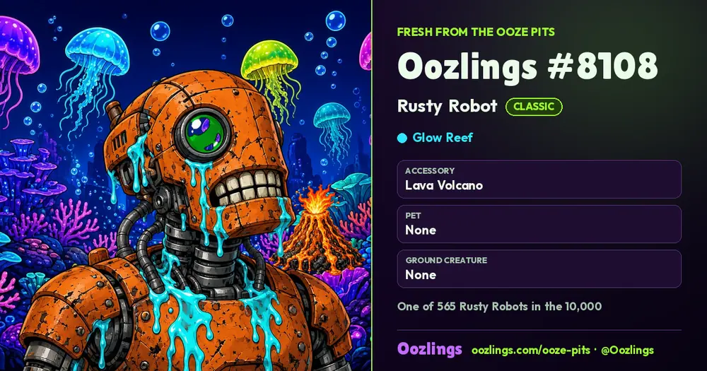 Oozlings #8108, a Classic Rusty Robot in Glow Reef