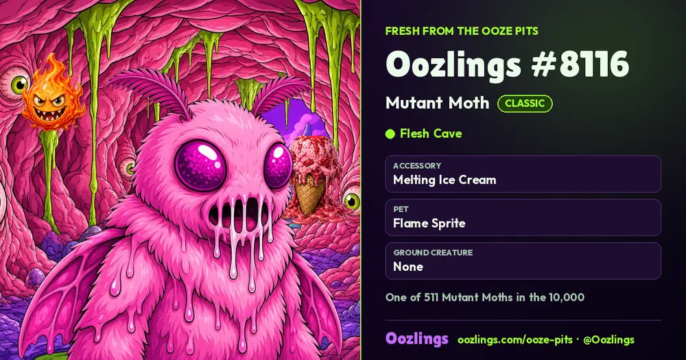 Oozlings #8116, a Classic Mutant Moth in Flesh Cave