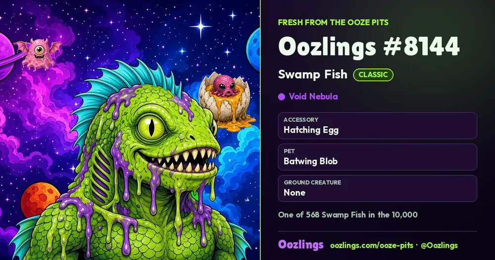 Oozlings #8144, a Classic Swamp Fish in Void Nebula