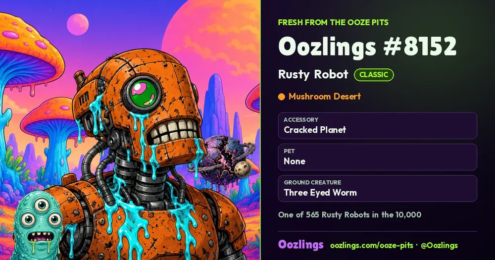Oozlings #8152, a Classic Rusty Robot in Mushroom Desert