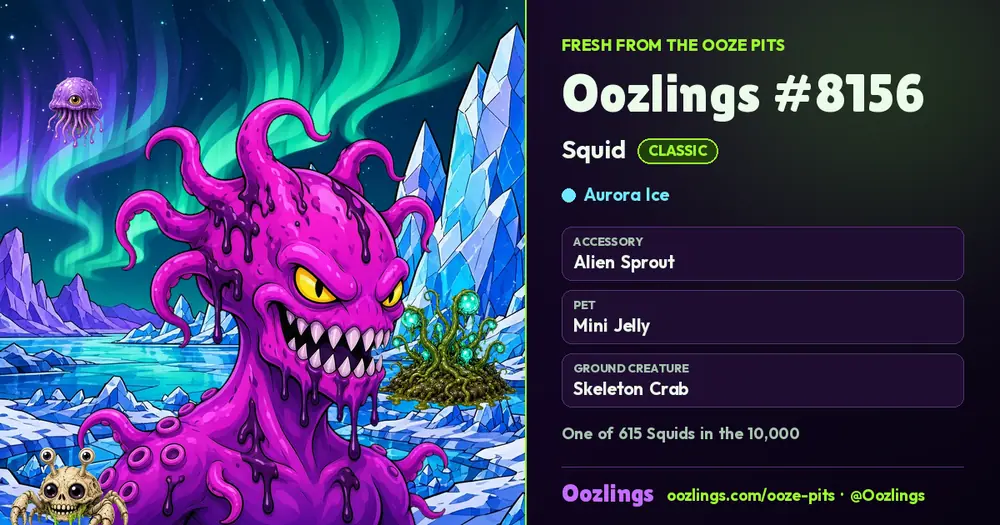 Oozlings #8156, a Classic Squid in Aurora Ice
