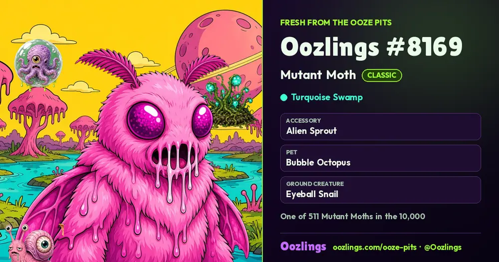 Oozlings #8169, a Classic Mutant Moth in Turquoise Swamp