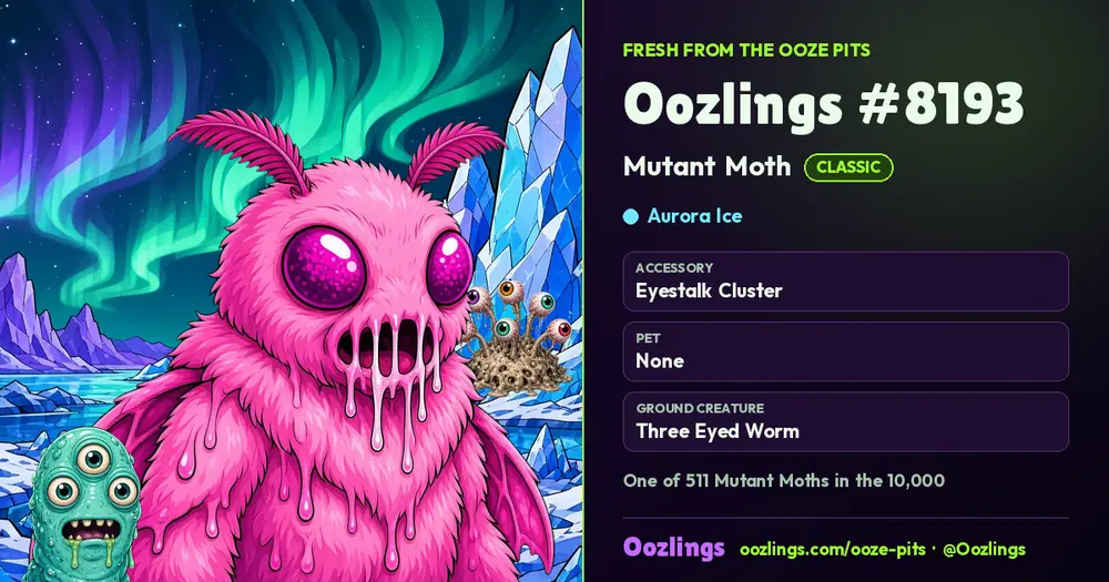 Oozlings #8193, a Classic Mutant Moth in Aurora Ice