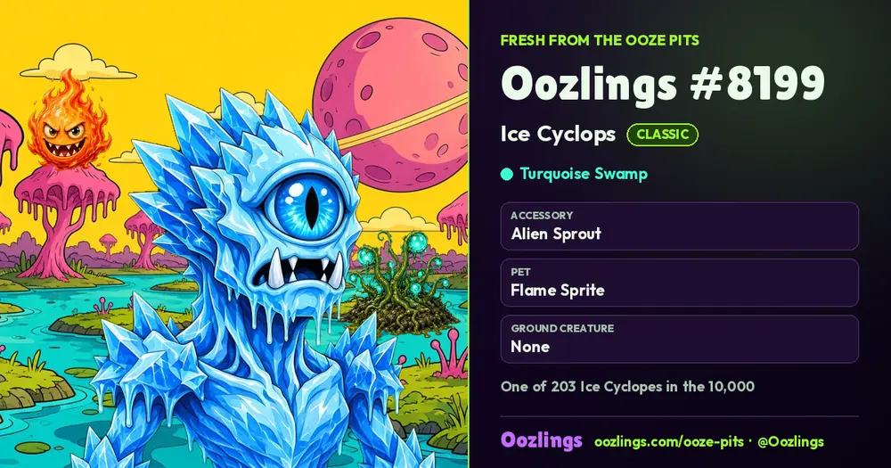 Oozlings #8199, a Classic Ice Cyclops in Turquoise Swamp