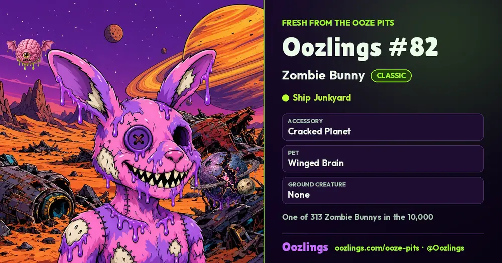 Oozlings #82, a Classic Zombie Bunny in Ship Junkyard