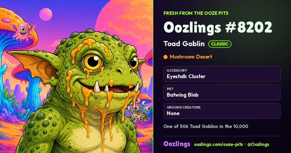 Oozlings #8202, a Classic Toad Goblin in Mushroom Desert