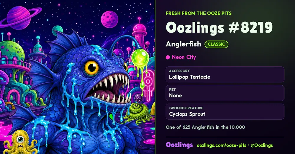 Oozlings #8219, a Classic Anglerfish in Neon City
